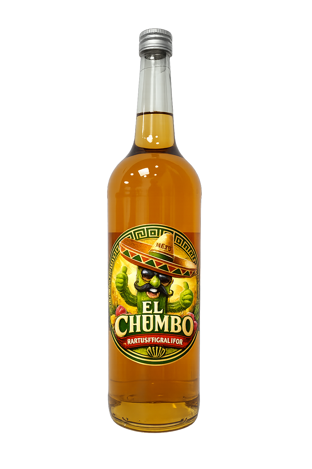 El Chumbo Produktflasche mit klarem, goldfarbenem Inhalt und Originaletikett